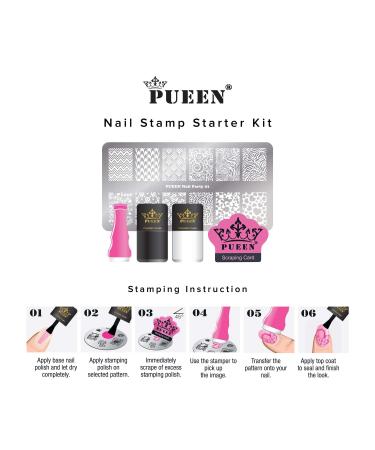 PUEEN Nail Art Stamping Starter Kit - DIY Manicure Set with Stamping Polish, Stamper, Scraper, Image Plate - BH000732 - Buy Online on GoSupps.com