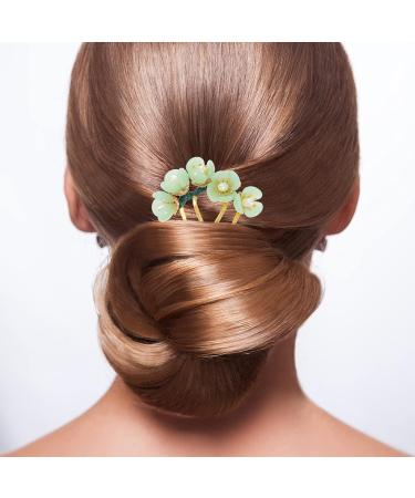 Lurrose Flower Hairpin Jade Hair Stick Kanzashi Chinese Chopsticks Headwear Traditional Chignon Pin for Kimono Yukata Hanfu Costume Hair Accessories - Buy Online on GoSupps.com