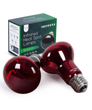 2-Pack 75 Watt Infrared Heat Lamp Bulb for Reptiles -  Keeps Your Animals Warm - Red Heat Lamp Bulb Compatible with a Variety of Enclosures