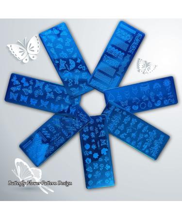 7 Pcs Nail Stamping Plates Set with Lace Flower Butterfly Designs - Nail Art Stamper and Scraper Bundle for Creative Nails - Buy Online on GoSupps.com