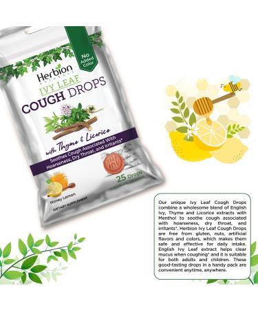 Herbion Naturals Ivy Leaf Cough Drops - Honey Lemon Flavor | Soothes Cough for Adults & Children Over 6 | 25 Drops - Buy Online on GoSupps.com