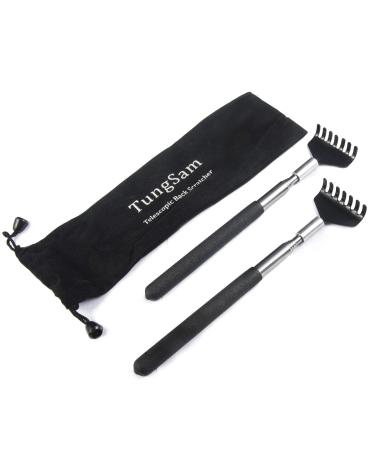 Extendable Back Scratchers by TungSam, 2 Packs Regular Size Portable Metal Back Massager with Carry Bag. Black