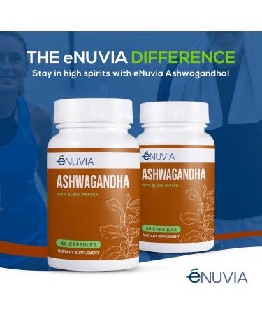 Enuvia Ashwagandha Supplement - Natural Relief and Stamina Support to Help Ease Tension 60 Capsules Pure Root with Black Pepper Extract for Enhanced Absorption Vegan Made in the USA - Buy Online on GoSupps.com
