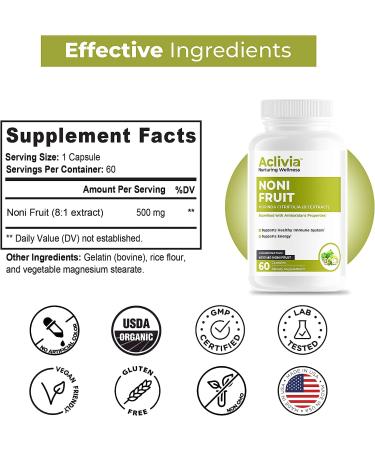 Aclivia Noni Fruit Capsules - 4000mg Immune Support & Antioxidant Superfood Supplement - Buy Online on GoSupps.com