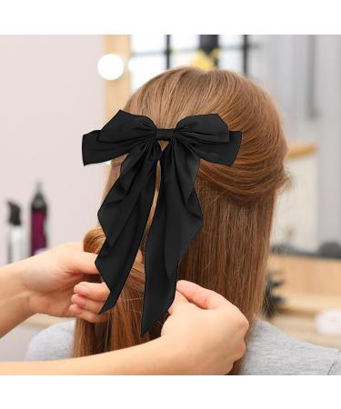 Hair Clips with Long Satin Soft Satin Hair Clip French Butterfly Bow Clip Big Bow Hairpin Silky Hair Bows for Women Black/Beige - Buy Online on GoSupps.com