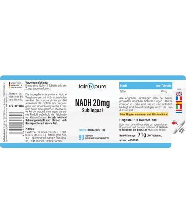 Fair & Pure NADH Supplement 20mg - 90 Tablets | Sublingual Formula - Buy Online on GoSupps.com