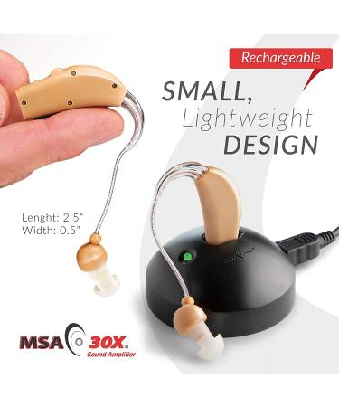 MSA 30X Sound Amplifier BTE PSAD | 30X Amplification | Recharging Station | 6 Silicone Tips & 1 Cleaning Brush | Unisex | Right/Left Ear | Pack of 1 | Nude Color w/ Kit - Buy Online on GoSupps.com