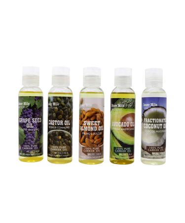 Basic oil carrier essential oil for aromatherapy and massage Castor avocado sweet almond coconut grape seeds olive essenta oil 118ml per bottle of pack with 5 Elitzia etms013