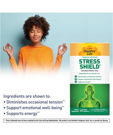 Country Life Stress Shield Stress & Tension Relief Supplement with Ashwagandha B-Vitamins for Energy & Emotional Well-Being Supports Mental Clarity & Resilience Gluten-Free Vegan 60 Capsules - Buy Online on GoSupps.com