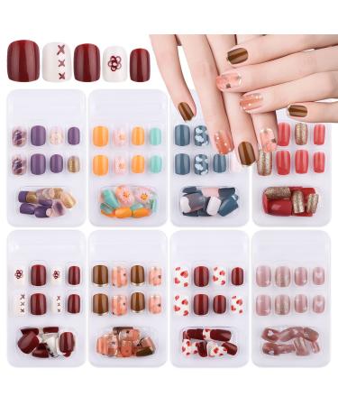 Kalolary 192 pieces fake nails artificial stiletto fingernails full of cover fingernails Nice pattern with 8 sheet fake nail glue sticker (style C)