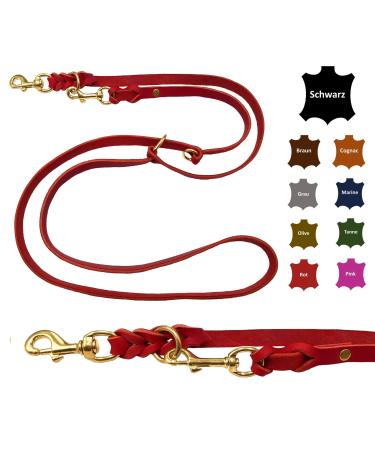 Dogeleine fat leather brass small dogs / large dogs 2m / 2.40m / 2.80m / 3.50m / 5m Double linen adjustable (2m x 15mm red) 2m x 15mm red