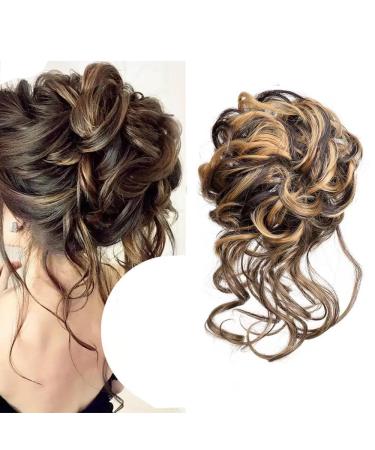 Hair part hair tendrils updos messy bun hair part hair pipe hairbun scrunchy extensions art hair tousled updo hair parts for women girls (#106 (black mix Ash blonde)))