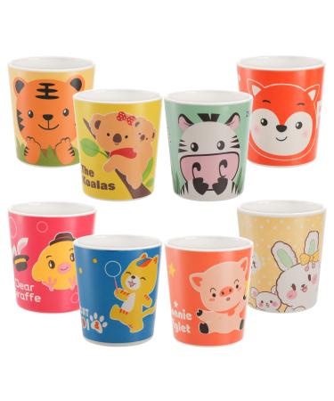 Lyellfe 8 Pack Bamboo Kids Cup Eco-friendly Super Cute Cartoon Drinking Cups for Kids 6 Oz BPA Free Stackable Fun Kids Cups for Home Party School Dishwasher Safe Perfect for Little Hands