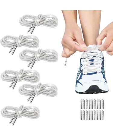 Rhinestone Shoe Laces Set with Metal Tips - 5.47 Yards Glitter Cords for DIY Hoodie, Pants, Hats (Silver) - Buy Online on GoSupps.com