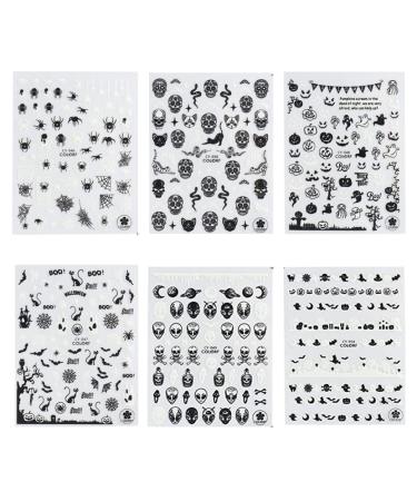 Halloween Nail Art Stickers Glow in The Dark Nail Decals 3D Self-Adhesive Fluorescent Nail Stickers Skull Spider Witch Ghost Pumpkin Bat Snake Nail Design 6PCS for Halloween Costumes