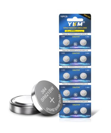 YKM 364 SR621SW Watch Battery AG1 364/363 LR621 V364 1.55V Silver Oxide Battery 10 Pack