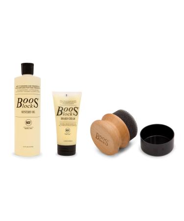 John Boos Block Cutting Board Care and Maintenance Set: Includes One 16 Ounce Bottle Mystery Oil, One 5 Ounce bottle Board Cream and One Round Applicator Care Set/Applicator