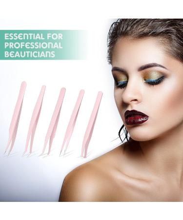5 Pcs Eyelash Extension Tweezer Set with Box - Stainless Steel Lash Volume Tools for Skilled Lash Artists (Pink) - Buy Online on GoSupps.com