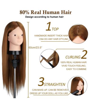 Topdirect 60cm Hair Makeup Doll Head | Real Hair Practice Head for Hairdressers | DIY Hairstyles Set - Brown - Buy Online on GoSupps.com