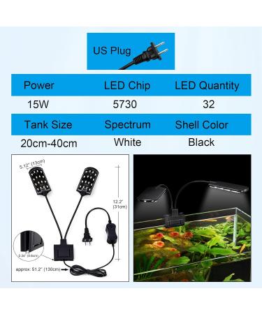 WEAVERBIRD Aquarium Light Double Head Model-X7 Gemini Fish Tank Light 15W 32 LED Planted Clip Lamp for 6mm Thick Fish Tanks - Buy Online on GoSupps.com