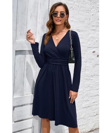 OUGES Women's Long Sleeve V-Neck Floral Midi Dress - Navy Blue (XXL) - Buy Online on GoSupps.com