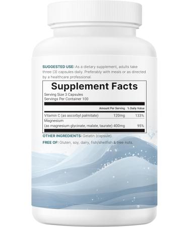 Micro Ingredients Pure Magnesium Complex 300 Capsules | Triple Magnesium Glycinate Malate Taurate with Vitamin C | 100% Chelated | Supports Muscles Nerves & Energy | Only Active Ingredients - Buy Online on GoSupps.com