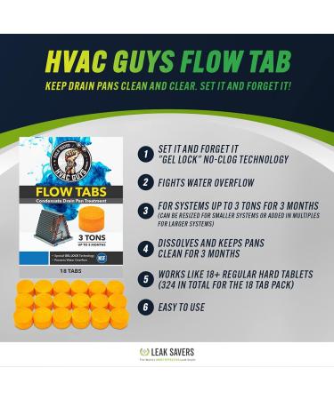 HVAC Guys Flow Tabs - 18 Pack with Gel Lock Technology | Prevents Overflow & Keeps Drain Pans Clean | 1 Tab 18 Regular Tablets | Lasts up to 3 Months | Made in the USA - Buy Online on GoSupps.com