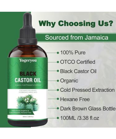 YogerYou Jamaica Organic Black Castor Oil - Cold Pressed for Hair, Skin, and Nails - Hexane Free and Unrefined - Glass Bottle - Eyelash and Eyebrow Growth Serum - Buy Online on GoSupps.com