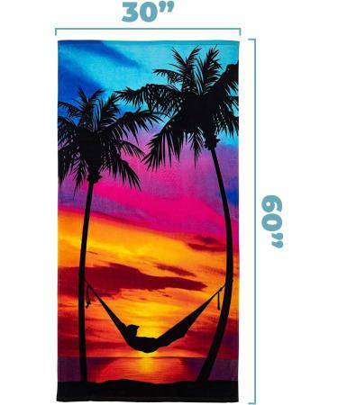 Dawhud Direct Palm Tree Sunset Beach Towel - 30 x 60 Super Soft Plush Cotton Towel for Women, Girls, Men, Kids, and Dogs - Multicolor Print - Buy Online on GoSupps.com