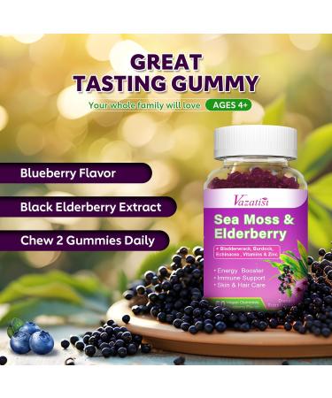 2 Pack Elderberry Gummies with Sea Moss, Extra Strength Elderberry with Vitamin C, Zinc for Immune Support for Adults, Kids, Women & Men, Blueberry Flavor 120Cts 60 Count (Pack of 2) - Buy Online on GoSupps.com