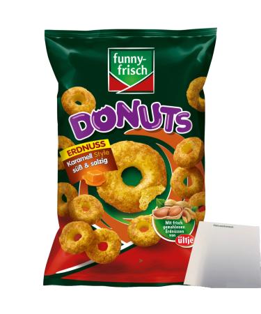Funny-Frisch Peanut Donuts Caramel Style sweet & salty 1 pack (1x110g bag) + usy block