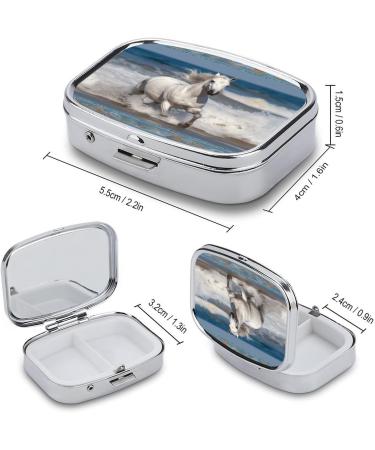 White Horse Running on the Sea Print Pill Box | 2 Compartment Decorative Metal Organizer for Travel | Portable Medicine Case for Pocket or Purse - Buy Online on GoSupps.com