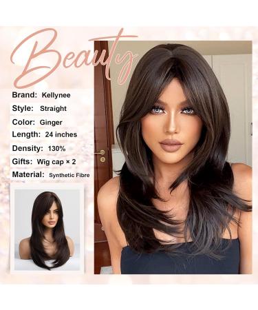 Kellynee Dark Brown Wig with Bangs - Medium Length Straight Layered Synthetic Wig for Women - Effortlessly Stylish for Daily Wear & Special Occasions - Buy Online on GoSupps.com