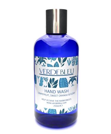 Verdebleu - 99% Natural Hand Wash - Aloe Vera Orange Grapefruit Elemis. No Sulfates/Parabens No Soap. pH 5.5 Sensitive Skin. We Donate 5% of Profit to Save the Rainforest. 250ml