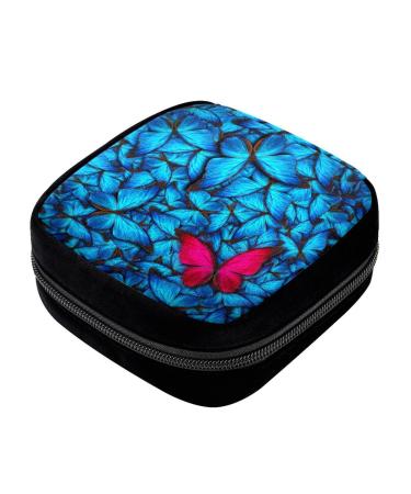GIAPB Period Bag Sanitary Napkin Storage Bag Pad Holder for Period Makeup Pouch Blue and Red Butterfly Color1887