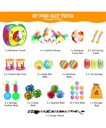 37 PCS Interactive Cat Toy Set with Tunnel, Feather Teaser, Bell, and More for Indoor Cats - Catnip Variety Pack for Kittens - Buy Online on GoSupps.com