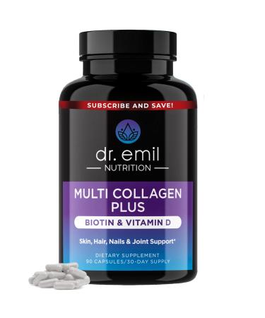 DR EMIL NUTRITION Multi Collagen Peptides Plus Biotin and Vitamin D - Biotin and Collagen Supplements for Hair Skin and Nails - Biotin Pills for Hair Growth Biotin+Multi Collagen 1 Count (Pack of 90)