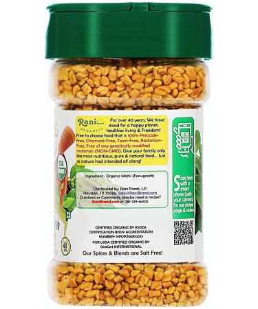Rani Organic Fenugreek Seeds Whole 5.29oz - USDA Certified Organic, All Natural, Vegan, Gluten Friendly, NON-GMO - Indian Origin, Trigonella Foenum Graecum - Buy Online on GoSupps.com