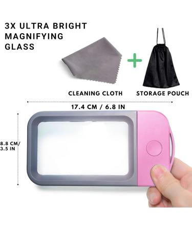 VOCA 3X Large Rectangle Magnifying Glass with Light and 10 LEDs - Pink - Buy Online on GoSupps.com