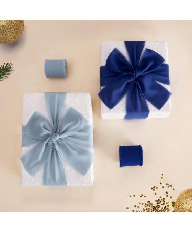 DORIS HOME 3 Rolls Fringe Chiffon Ribbon - 2x7Yd, Dusty Blue, Perfect for Bouquets, Gift Wrapping, Crafts, Wedding Invitations - Buy Online on GoSupps.com