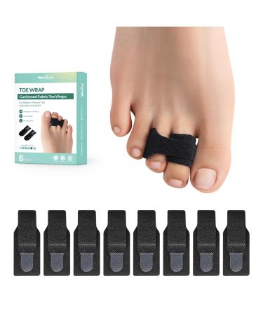 Welnove Hammer Toe Straightener - 8 Pack of Hammer Toe Splints - Toe Cushioned Bandages Toe Corrector for Overlapping Toes Toe Splints for Crooked Toes Curled Toes Bent Toes - Large (Black)