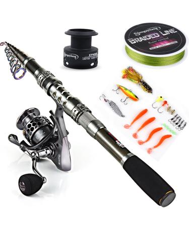 Sougayilang Spinning Fishing Rod and Reel Combos Portable Telescopic Fishing Pole Spinning reels for Travel Saltwater Freshwater Fishing 2.1M/6.89Ft Rod+XY 3000 Reel Fishing Full Kit
