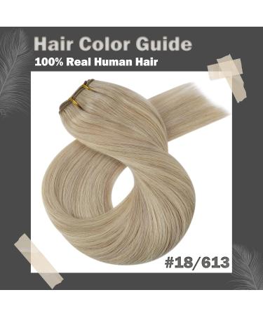 18Inch Hair Extensions Weft Human Hair Sew in Hair Extensions Ash Blonde Full Head Sew in Weft Human Hair Extensions Ash Blonde with Platinum Blonde #18/613 100g - Buy Online on GoSupps.com