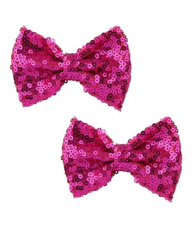 Love Fairy 3-Inch Glitter Bow Hairpin - Sparkling Sequin Bow Tie Hair Clip for Girls Teens and Women (Hot Pink)