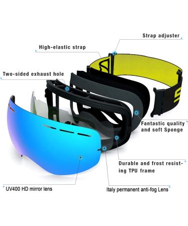 SPOSUNE Ski Goggles Over Glasses - UV400 Anti-Fog Snow Goggle for Men Women & Youth - Blue VLT 22% - Buy Online on GoSupps.com