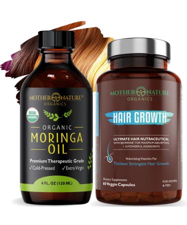 Nourish and Strengthen Your Hair from the Inside Out with Mother Nature Organics' Moringa Oil and Hair Growth Capsules - A Perfect Combination for Healthy Strong Hair