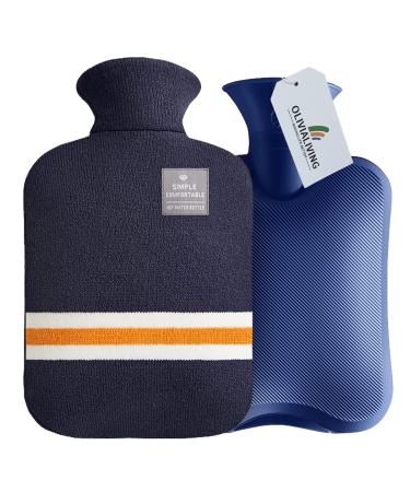 OliviaLiving Hot Water Bag Hot Water Bottle 2 Liter Heat Up and Refreezable Hot Cold Pack with Classic Striped for Pain Relief Hot Cold Therapy Deep Blue