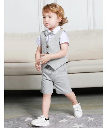 Mint Green Baby Boy Gentleman Suit Herringbone Outfit 3-4 Years - Wedding, Christening, Shirt, Waistcoat & Shorts - Buy Online on GoSupps.com
