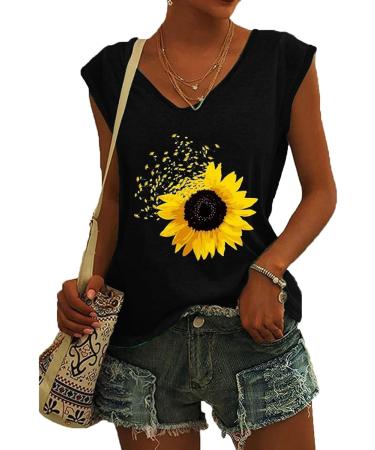 Short Sleeve T Shirts Clothing Woman T-Shirt Casual Black Clothing Top Women's Floral Pattern for Women Crop Tops Shirt Shirts Top Women's Summer Tank Top 5-black M - Buy Online on GoSupps.com
