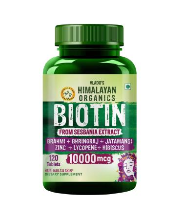 Himalayan Organics Organics Biotin 10000mcg for Hair Growth Tablets - 120